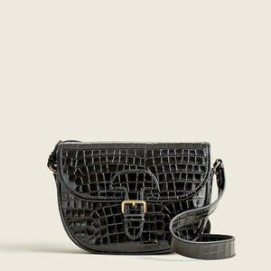 J.Crew $228 Classic large saddle bag in croc-embossed leather NWT